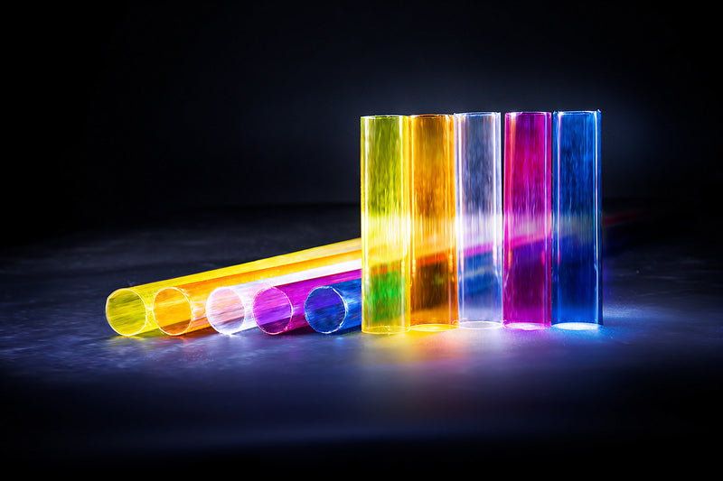 DIY light-painting tubes- yellow, amber, clear, pink and blue